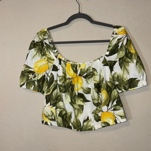 H&M Green and Yellow Leaf and Lemon Print Crop Top - Picture 2 of 4